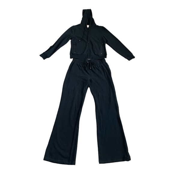 Women Tracksuit S&S Casual Sweatsuit Two Piece Black Hooded Sweatshirt Pants Set - Picture 2 of 6